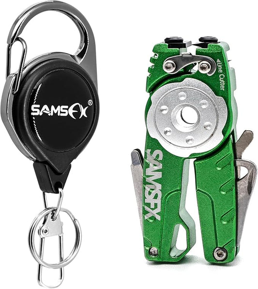 SAMSFX Fishing Tungsten Line Cutter with Zinger Retractors, Fishing Pliers Cutters, Knot Tying Tool, Hook Eye Cleaner, Hook Sharpener