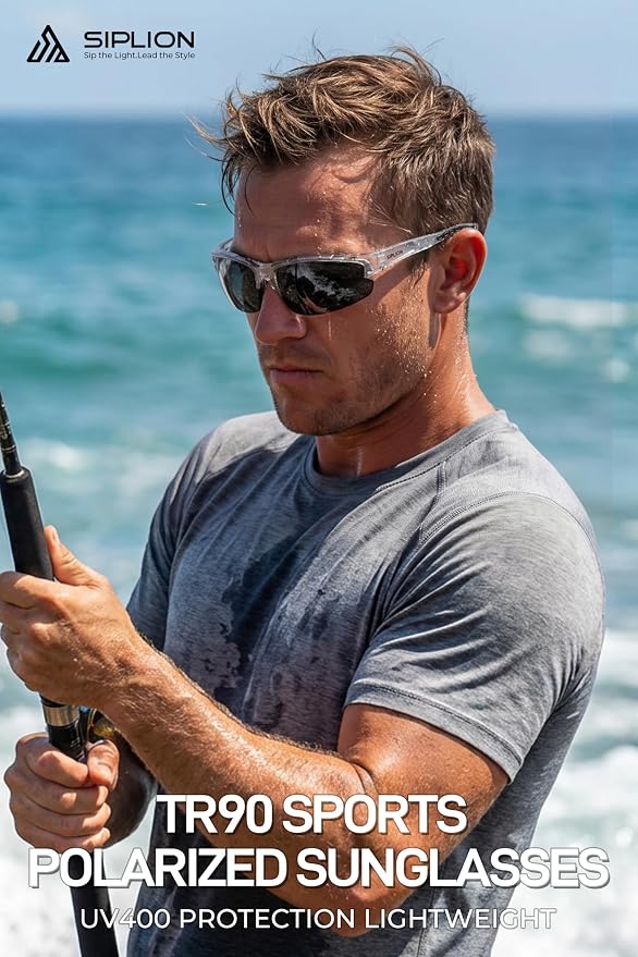 SIPLION Polarized Sunglasses Men Sports: UV400 Protection Anti-Slip Wrap-Around TR90 Frame for Driving Fishing Golf Running