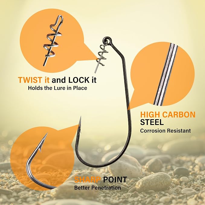 Reaction Tackle Swimbait Hooks for Bass Fishing - Soft Plastic Fishing Hooks with Centering Spring pin for Soft Plastic Swim Baits and Worm Lure Baits