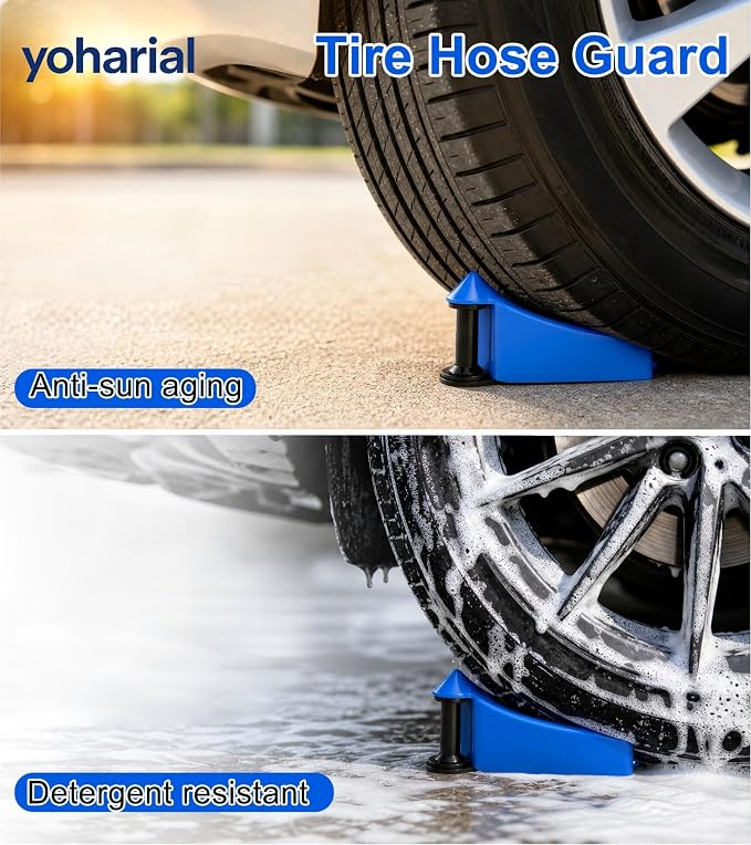 4Pcs Car Hose Guide for Washing, Plastic ‌Car Washing Tire Hose Guide with Roller Prevents Tire Displacement and Line Jamming, Car Wash Tools/Accessories, Blue