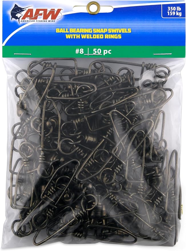 AFW Solid Brass Ball Bearing Snap Swivels with Welded Rings - Black Finish, Up to 450 lb Test Capacity, Patented Bullet Shaped Head for Reduced Water Resistance, Fluid Rotation