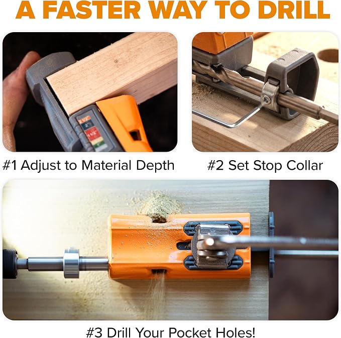 BORA Pro Compact Metal Pocket Hole Jig & 50pc Screw Set, Auto Adjusting Drill Guide, Durable Pocket Hole Jig Kit for Woodworking & Tight Spaces - For Materials 1/2 inch to 1 1/2 inch Thick