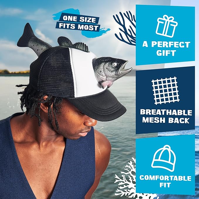 Coddies Bass Fish Hat - Hilarious Novelty Bass Fishing Hat, Perfect Gag Fishing Gift for Anglers, Dads & Fish Enthusiasts