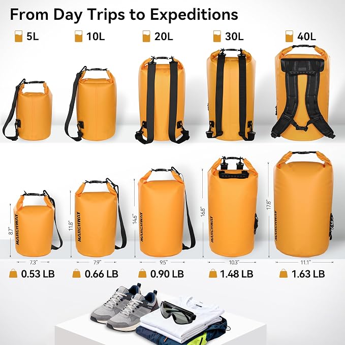 MARCHWAY Floating Waterproof Dry Bag Backpack 5L/10L/20L/30L/40L, Roll Top Sack Keeps Gear Dry for Kayaking, Rafting, Boating, Swimming, Camping, Hiking, Beach, Fishing