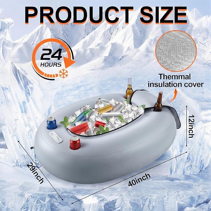 Threehoney 2 Pack Floating Coolers for River Inflatable Cooler 40 Qt - River Cooler Float with Lid Built in Four Cup Holder