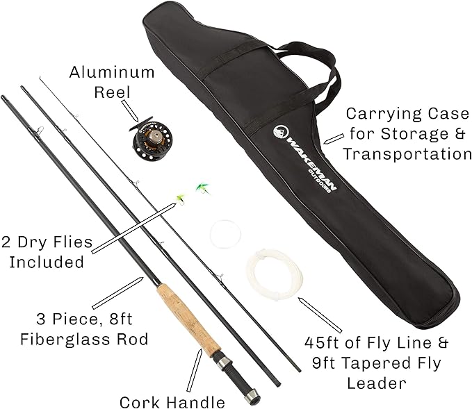 Wakeman Outdoors Fly Fishing Rod & Reel Combo Starter Kit with Case and Accessories