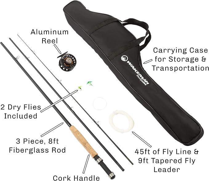 Wakeman Outdoors Fly Fishing Rod & Reel Combo Starter Kit with Case and Accessories