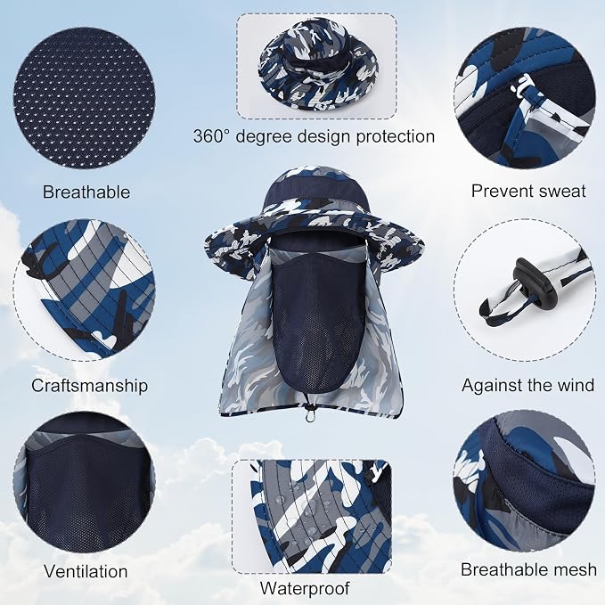 4 Pack Sun Hats for Men Women UPF 50+ Wide Brim Fishing Bucket Hat Summer Outdoor UV Protection Adjustable Neck Flap