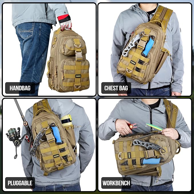 PLUSINNO Fishing Backpack Tackle Bag, Water-Resistant Backpack with Rod Holder, Ideal Gifts for Men