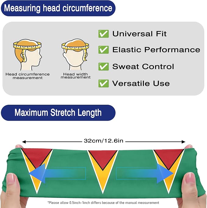 Flag Headbands for Men Women, Moisture Wicking Sweatband Breathable Sports Headwrap, Non-Slip Stretchy Fitness Hair Band
