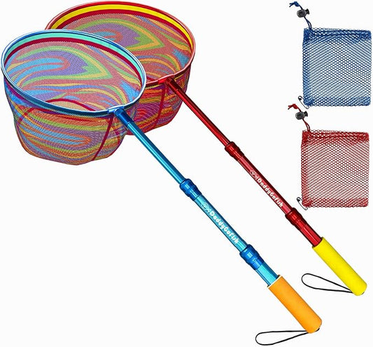 DaddyGoFish Kids Fishing Net - Extendable Telescopic Landing Net for Boy Girl Children Catching Small Fish Crab Shrimp Minnow Dragonfly Beach Pier Lake River Ocean