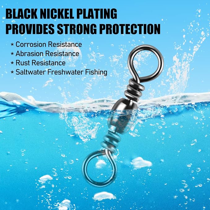 Alwonder 100-Pack Fishing Barrel Swivels, High Strength Stainless Solid Ring Brass Barrel Swivel with Black Nickel Coating, Rolling Fishing Swivels Tackle Line Connector Saltwater Freshwater