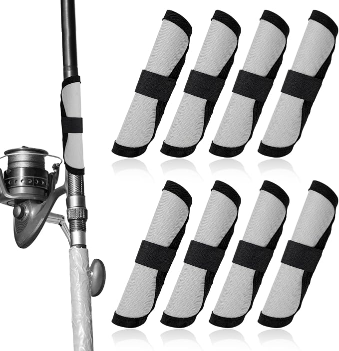 Gosknor 8pcs Lure Wrap, 5.9 Inch Fishing Lure Covers Bait Gloves Fish Hook Storage Protectors Pole Sleeve Guard for Fishing Rod to Keep Fishermen Safe (Gray)