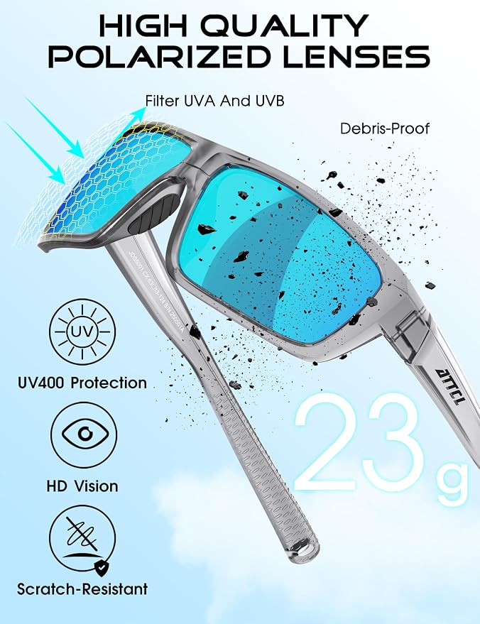 ATTCL Polarized Sunglasses Men for Fishing: UV Protection Lightweight TR90 Sports Wrap Sun Glasses Driving Golf Running