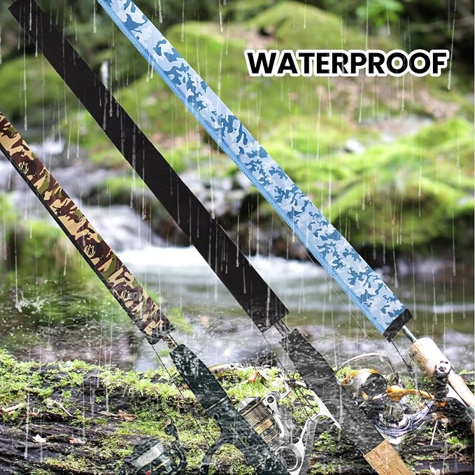 Neoprene Camo Fishing Rod Sleeves,Fishing Pole Sleeves,Fishing Rod Socks | UV Resistance,Puncture Resistant, Protect Casting, Spinning, Trolling Fishing Rods, Storage, tangled-free,75in,68in,60in