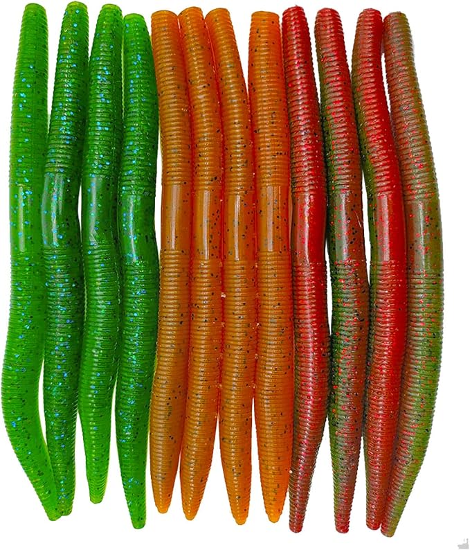 Senko Bait, 12PCS Fishing Soft Plastic Lures, 5.71inch Worms Bass Fishing Lure Kit Rubber Stick Baits with Salt for Wacky Rig Saltwater Freshwater