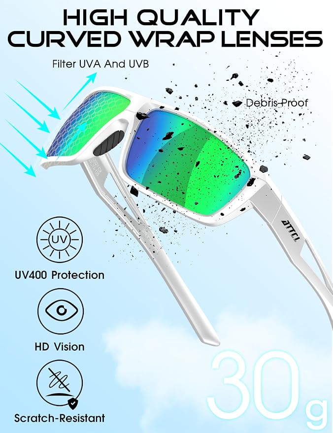 ATTCL Polarized Sunglasses Men Sports: UV Protection Lightweight TR90 Frame Anti-Slip Wrap-Around for Driving Fishing Golf