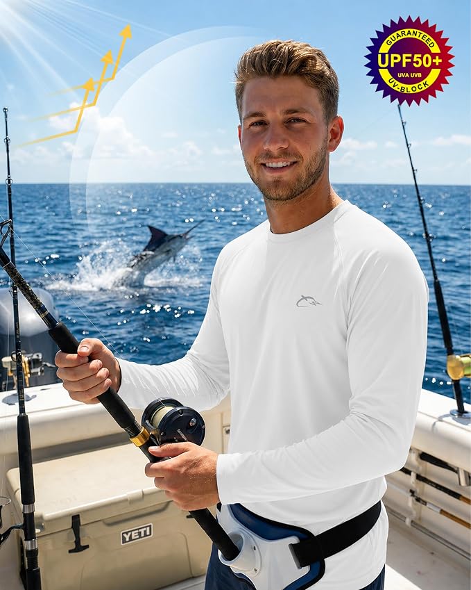 FISHEAL Men's Long Sleeve Fishing Shirts, UPF 50+ Camo Sun Protection Rash Guard, UV Shirt for Swimming Hunting Outdoor