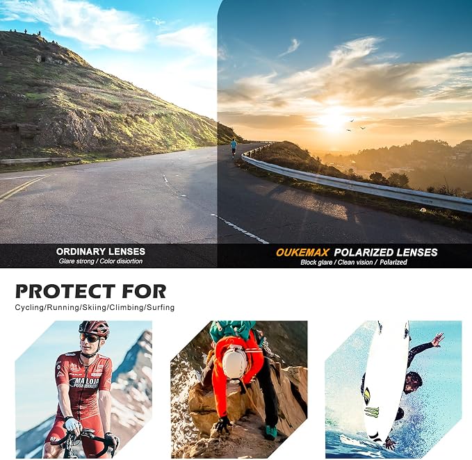 Polarized Sports Sunglasses for Men Women, UV400 One-Piece Lens Sport Shades for Baseball, Running, Cycling, Fishing