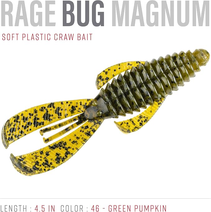 Strike King Rage Bug Fishing Lure, Soft Plastic Grub, Unique Design, Subtle Action