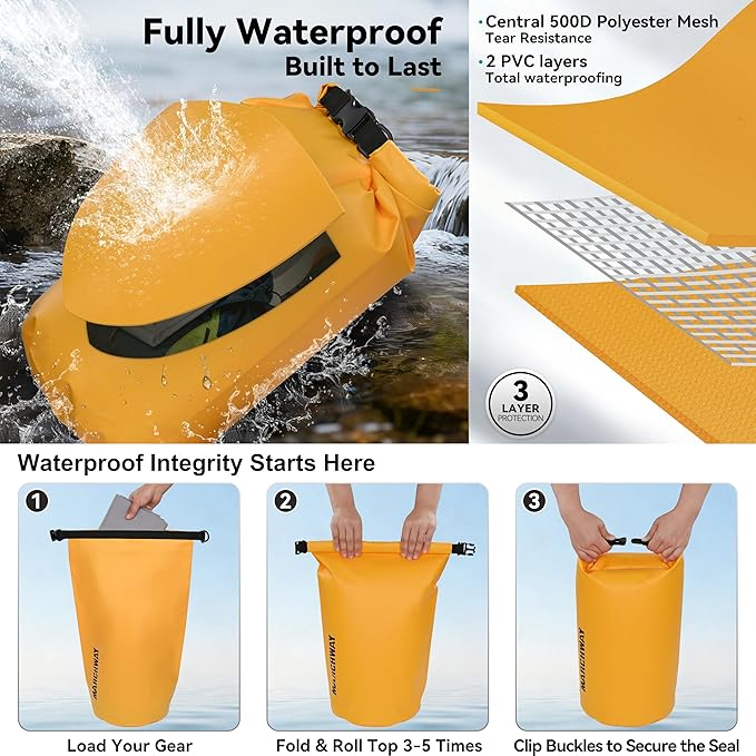 MARCHWAY Floating Waterproof Dry Bag Backpack 5L/10L/20L/30L/40L, Roll Top Sack Keeps Gear Dry for Kayaking, Rafting, Boating, Swimming, Camping, Hiking, Beach, Fishing