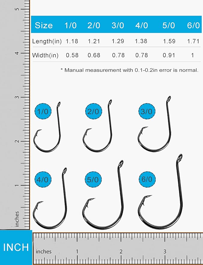 Circle Hooks Saltwater Catfish Bass Fishing Hooks, 180pcs Octopus Offset Fishing Hooks with 5pcs Power Clips