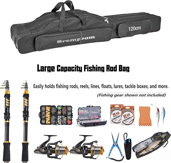 3 Layers Fishing Pole Bag,Portable 3 Layers Oxford Folding Rod Carry Case,Fishing Reel Tackle Storage Bag Case