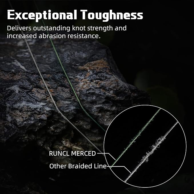 RUNCL Braided Fishing Line Merced, 1000 500 300 Yards Braided Line 4 8 Strands, 6-200LB - Proprietary Weaving Tech, Thin-Coating Tech, Stronger Smoother for Freshwater Saltwater