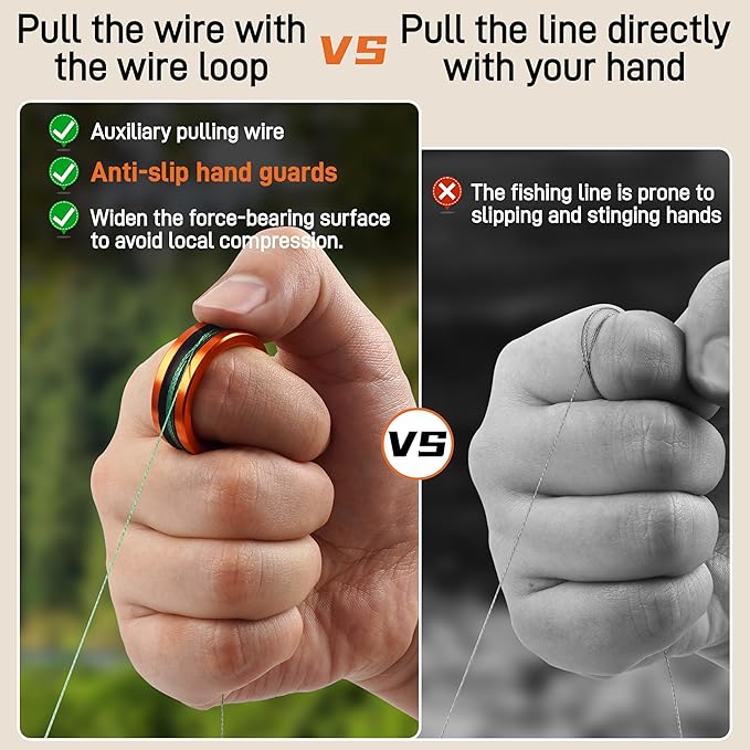 Fishing Line Knot Puller Ring-2 Pack Durable Stainless Steel Line Dragger Tool, Compact Fishing Linne Knot Tightener Convenient Ring Grip for Easier Fresh Salt Water
