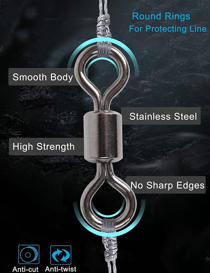 Fishing Barrel Swivels Set, 210pcs Rolling Bearing Snap Connector for Saltwater Freshwater Fishing