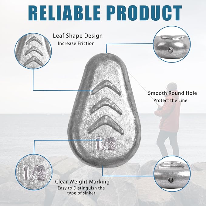 No Roll Sinker Fishing Weights No Snag Flat Inline Sinker Weights Slip Sinkers Weights for Surf Fishing Catfish Rigs Saltwater Freshwater
