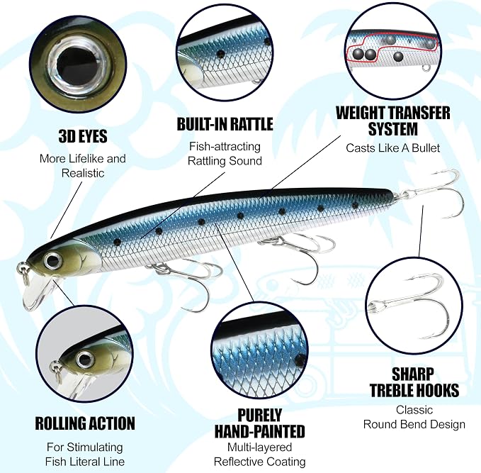 LUCKY CRAFT FlashMinnow 110, Saltwater Fishing Lures, Jerkbait Surf Fishing Accessories and Gear, 1-2 ft Slow Suspending Topwater Lure, Halibut and Bass