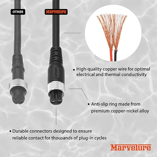 Power Cord Cable 10 FT (300 CM) Compatible for Daiwa Tanacom Seaborg Leobritz, Shimano Plays BeastMaster ForceMaster Electric Fishing Reels (Black (1 Pc))