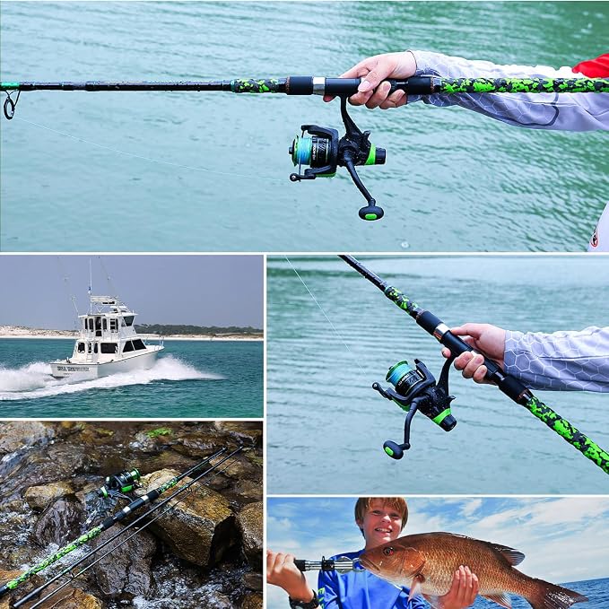 Sougayilang 3 Piece Surf Fishing Rod Combo Medium/Heavy Travel Spinning Rod with 5000 Size Reel Baitfeeder Combo(9'/10'/11'12')