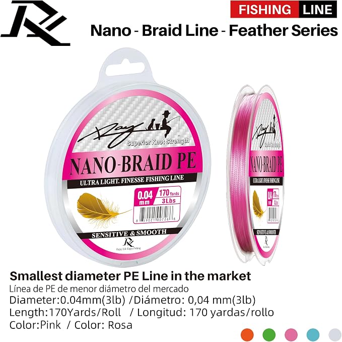 Ultra Slim Braided PE Fishing Line, Strong Knot Strength, Deign for Ultra Light Freshwater Fishing, Come with 3lb Test or 5lb Test, 170Yds Each Spool