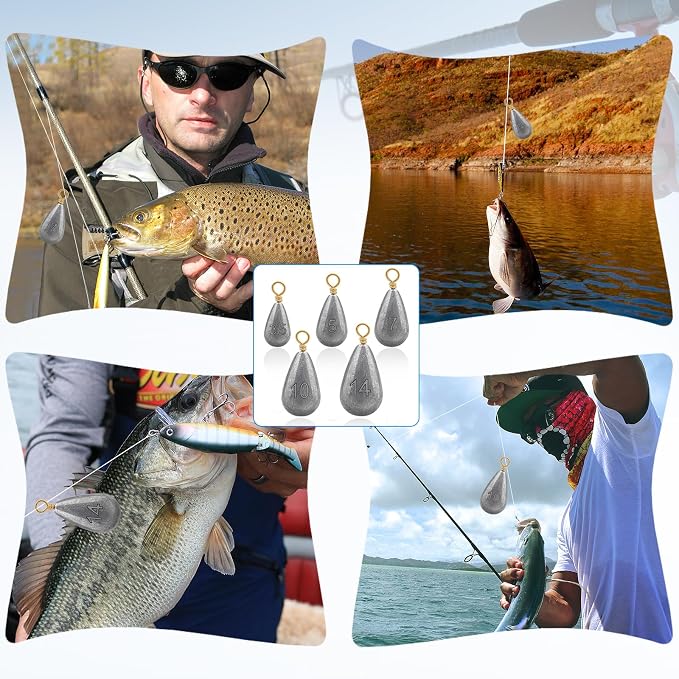 Fishing Weights Sinkers Kit, 5 Sizes 25pcs Bass Casting Drop Shot Weights Lead Fishing Weights for Catfish Saltwater Freshwater