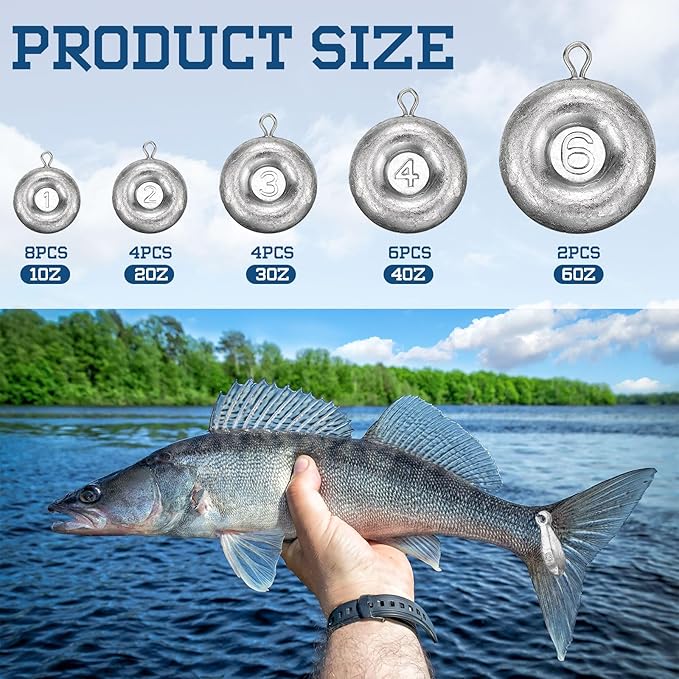 24 Pieces Fishing Disc Sinkers Weights Disc Sinker Fishing Sinkers Weights for Saltwater Catfishing Trolling Surf Tackle