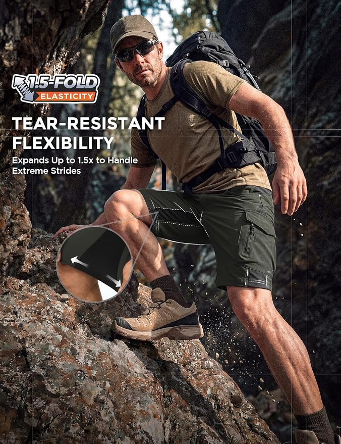 XKTTAC Men's Outdoor Quick Dry Lightweight Stretchy Shorts for Hiking, Tactical, Camping, Travel with 6 Pockets