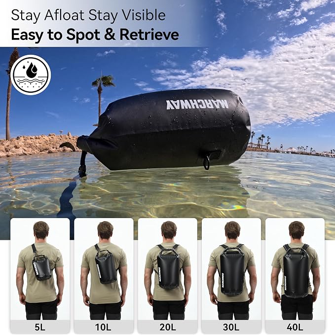 MARCHWAY Floating Waterproof Dry Bag Backpack 5L/10L/20L/30L/40L, Roll Top Sack Keeps Gear Dry for Kayaking, Rafting, Boating, Swimming, Camping, Hiking, Beach, Fishing