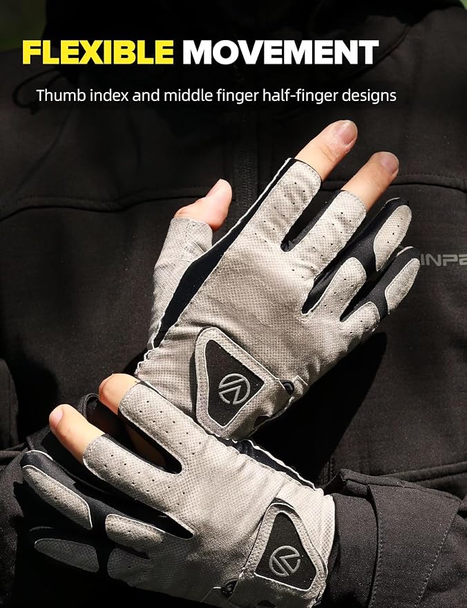 Fishing Gloves 3 Fingerless,Abrasion Resistant, Anti-Slip,Lightweight Breathable for Men Women,Ideal for Lure Fishing