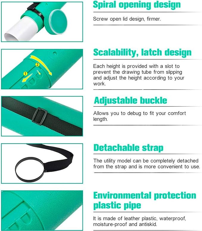 2-Pack Extendable Poster Tubes Expand from 24.5” to 40” with Shoulder Strap | Carry Documents, Blueprints, Drawings and Art | Red and Green Portable Durable Round Storage Cases with Lids and Labels