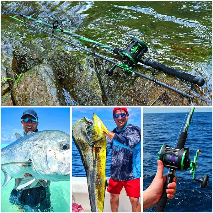 Sougayilang Progressive Glass Fishing Pole Conventional Reel Combo Medium Heavy for Catfish Salmon and Steelhead-7'0"