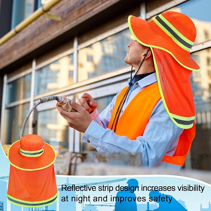 6 Pcs Reflective Safety Hat High Visibility Neck Flap Boonie Hat Wide Brim Work Hats Breathable Bucket Cap for Worker