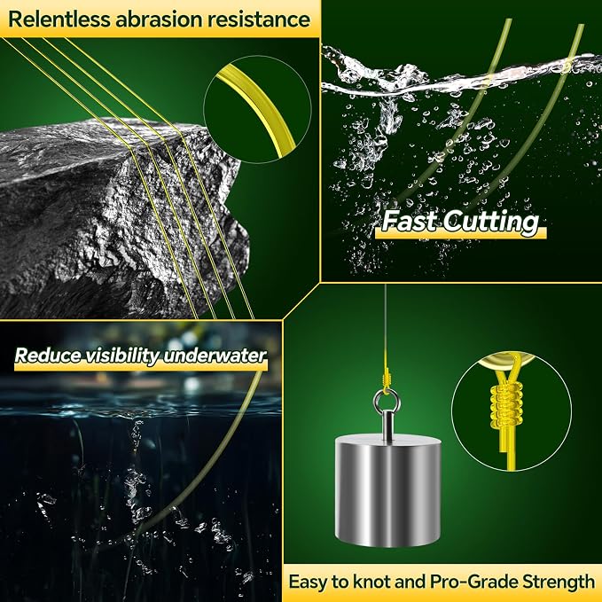 Pro Monofilament Fishing Line with Knot Instruction Cards for Multi Purpose Cost Effective, Strong Yet Thin Nylon String for Big Fishes, Tangle-Free & UV Resistant, 15/20/30/50/80LB