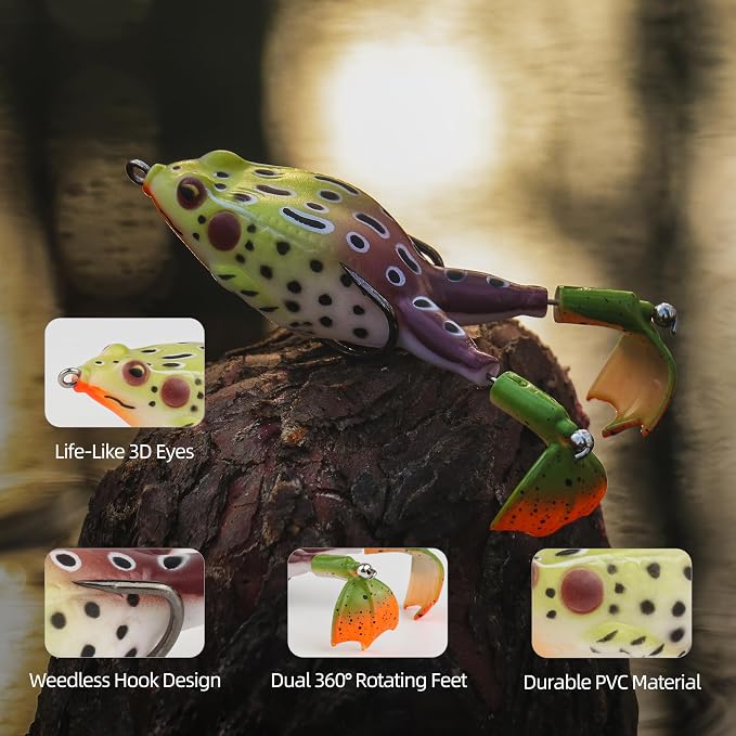 Soft Frog Lures, Topwater Swimbaits for Bass Fishing, Realistic PVC Design, Weedless Hooks, Perfect for Freshwater & Saltwater, Effective Fishing Lures for Pike & Snakehead