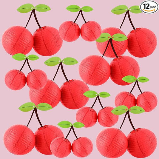 Hortsun 12 Pcs Paper Hanging Lanterns Birthday Decorations 12 Inch, 8 Inch Hanging Paper Lanterns for Party Decoration Supplies (Cherry)