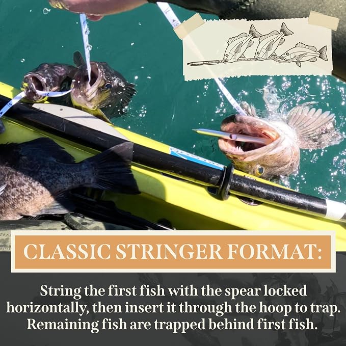the Ultimate Measuring Fish Stringer with First-Ever Built-in Tape Measure - Trout & Crappie Measuring Device - Ideal Fishing Equipment & Gear for Kayak or Spearfishing Stringer (8ft)
