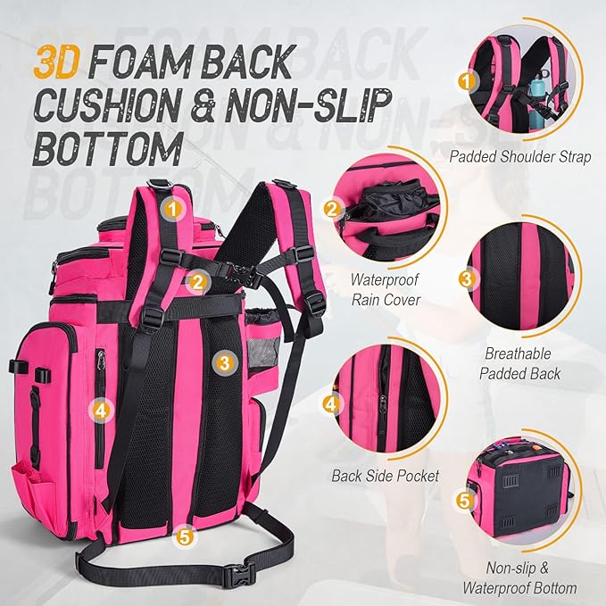 Goture Fishing Backpack,900D Water-Resistant Tackle Bag with Rod Holders, Insulated Cooler Compartment,55L Large Capacity Fishing Gear Storage for Saltwater&Freshwater Camping Hiking,Gifts for Women