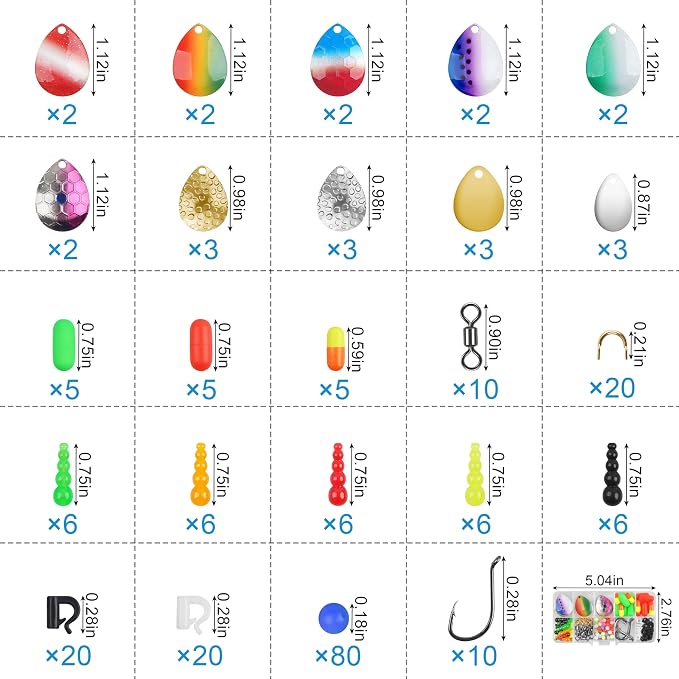 Walleye Rig Making Kit,230pcs DIY Fishing Lure Making Supplies Crawler Harness Walleye Spinner Rigs Colorado Blades Pompano Floats Clevises Beads Hooks Spinner Lure Making Kit
