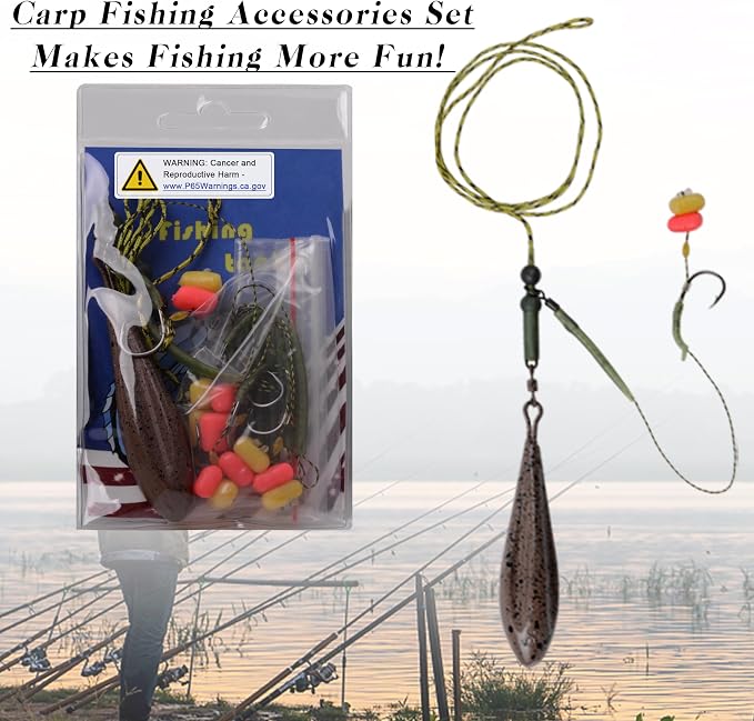 Carp Fishing Rigs Kit Carp Hair Rigs with Carp Sinker Weights Hooks Quick Change Rolling Swivels Sleeves Bait Corns Boilie Leader Rigs Carp Fishing Accessories